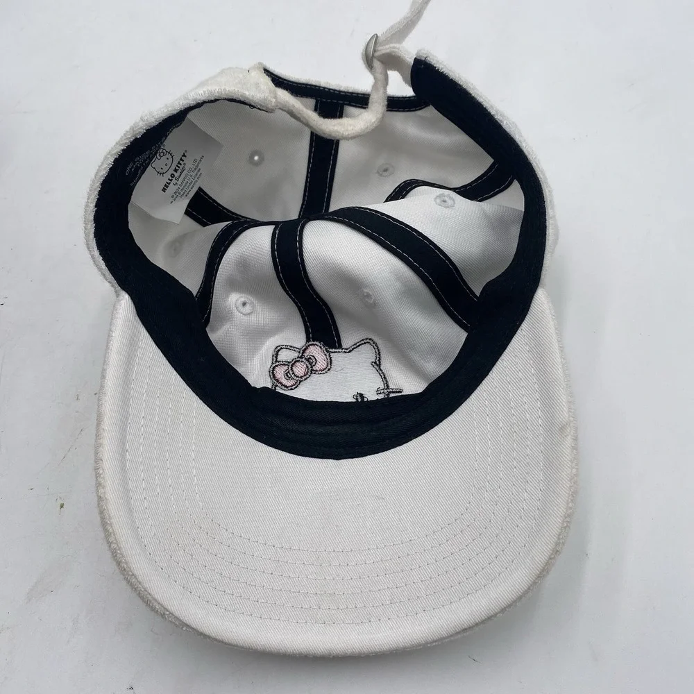 Sanrio Hello Kitty Hat Adult Strapback White Cotton Terry Cloth Cleaned See Pics